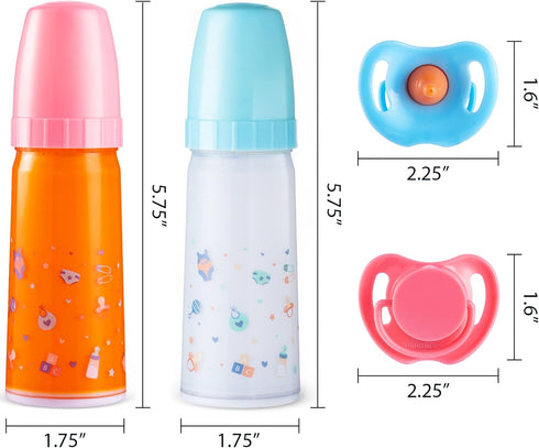 JOYIN Doll Magic Bottle Set, 2 Disappearing Magic Milk & Juice Bottles with Caps and 2 Toy Pacifiers Baby Doll Accessories Feeding Set Stuff for G...