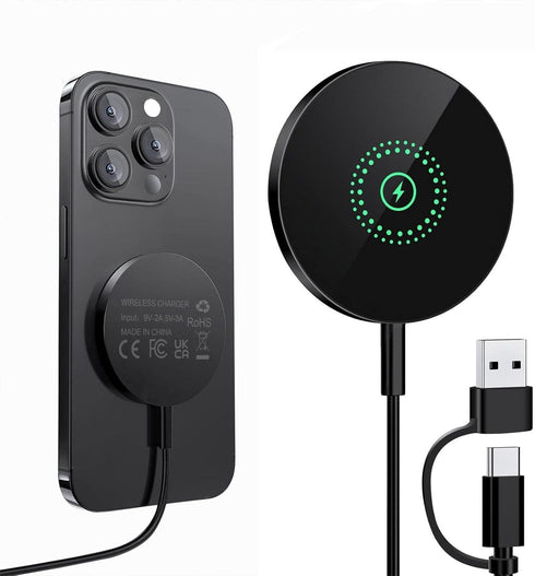 Magnetic Wireless Charger Compatible with Mag-Safe Charger, 15W Fast Charging Wireless Charger Pad for iPhone 15/14 Pro/Pro Max/Plus, 13/12 Pro/Pr...