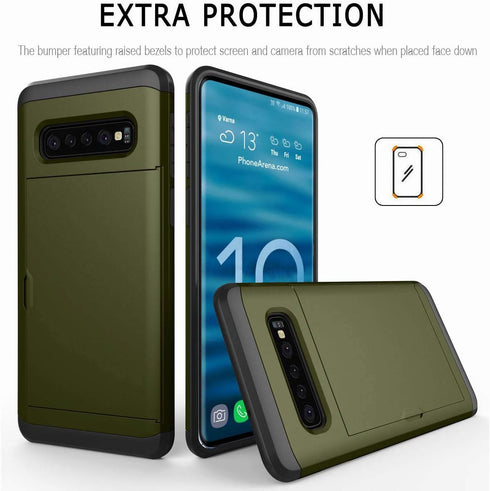 Galaxy S10E Case, Ultra-Thin Shockproof Hard Back Silicone Dual Layer Protective Credit Card Holder ID Cards Slot Scratchproof Cover Case Compatib...
