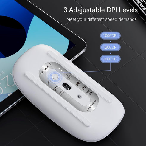 Uiosmuph G11 Wireless Mouse, USB C Rechargeable Computer Mouse, Slim Silent Mice 2.4GHz Optical with USB Nano Receiver and Type C Receiver for Lap...