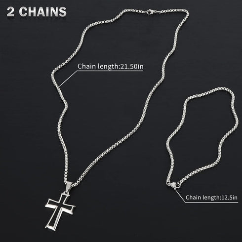 Cross Pendant for Car Rear View Mirror Decor Hanging Ornament Stainless Steel Cross Necklace Men Christian Gift...