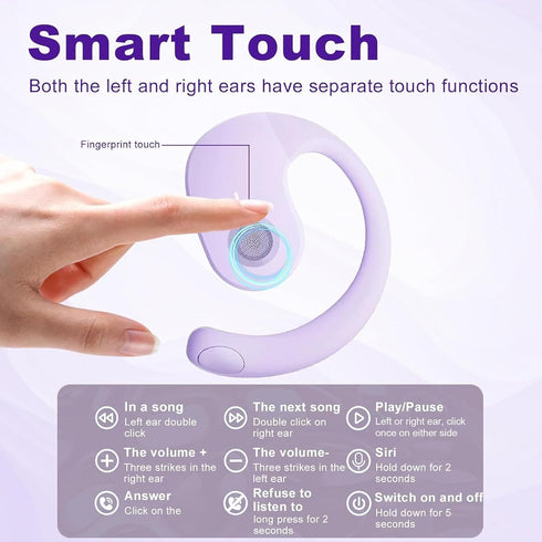 LMQ Open Ear Headphones?with Ear Hook Wireless Bluetooth 5.4 Open Ear Earbuds? Air Conduction Touch Control Wireless Sports Earbuds with Portable ...