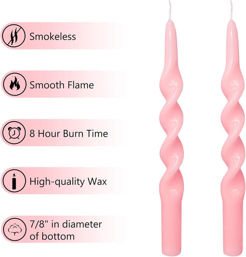 Pink Candlesticks Spiral Taper Candle - Set of 2 Unscented Twisted Candle Wax 10 Inch Long Candle Sticks Unscented Tapered Candles for Home Decora...