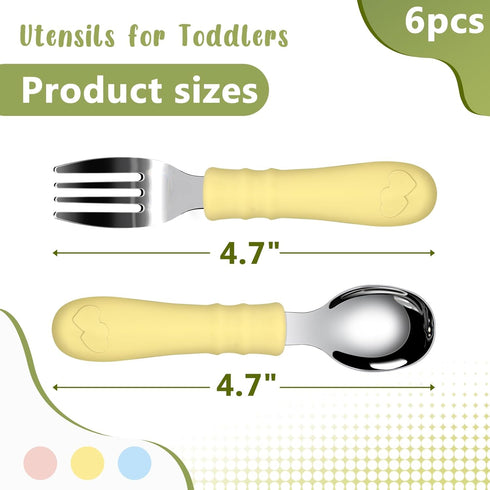 Toddler Utensils, 6PCS Fork and Spoon Kids Silverware with Silicone Handle Stainless Steel Utensils for Babies...