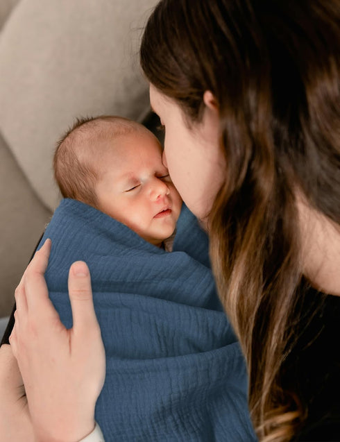 Dusty Blue Receiving Blankets for Boys, Muslin Cotton Baby Swaddle Blanket 47 x 47 inches, Wrap Swaddles for Newborns Baby Essentials (42-09)...