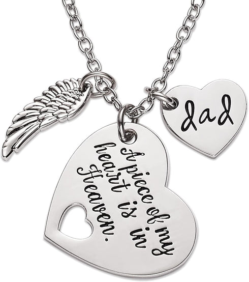 Memorial Necklace A Piece of My Heart is in Heaven Memorial Dad Mom Necklace Loss of Father Gift...