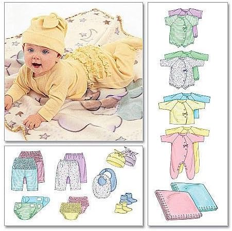 McCall's Patterns M6223 Infants' Coveralls, Top, Bodysuit, Pants, Diaper Cover, Blanket, Booties, Bib and Hat...