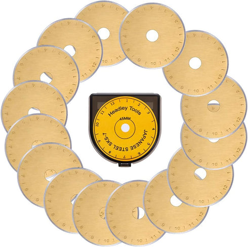 HEADLEY TOOLS Titanium Coated 45mm Rotary Cutter Blades 15 Pack Fits Olfa, Fiskars, Replacement Rotary Blade for Arts Crafts Quilting Scrapbooking...