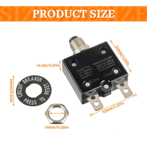 HUWREW 3 Amp Push Button Circuit Breaker 125-250V AC 50V DC L1 Series Manual Reset Thermal Circuit Breaker 3A Thermal Overload Protector...