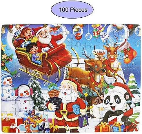 100 Piece Mini Wooden Jigsaw Puzzle Merry Christmas Xmas Santa Claus Early Childhood Education Puzzle Wooden Cartoon Toys + one Gift...