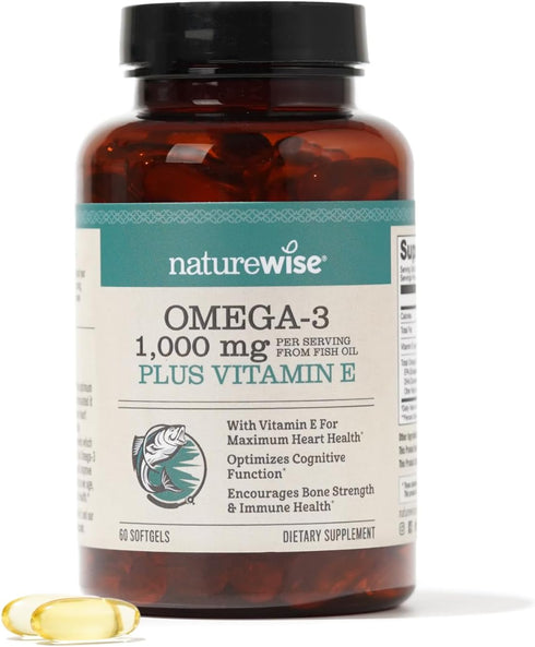 NatureWise Extra-Strength Omega 3 Fish Oil Supplement - 1000mg per Serving - 600 EPA & 400 DHA and Vitamin E - Support for Heart & Brain Health - ...