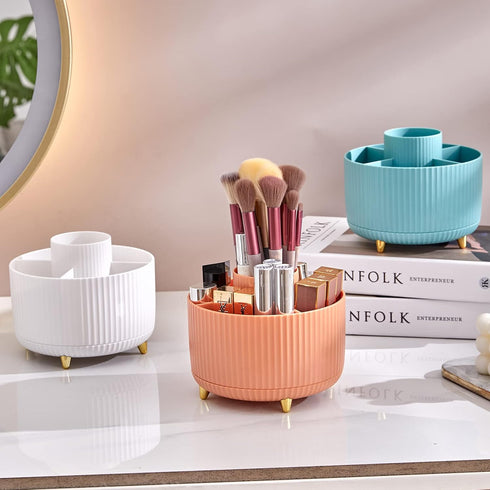 Makeup Brush Holder Organizer,360° Rotating Make up Organizer Storage,5 Slot Makeup Brushes Cup,for Vanity Decor,Bathroom Countertops,Desk Storage...