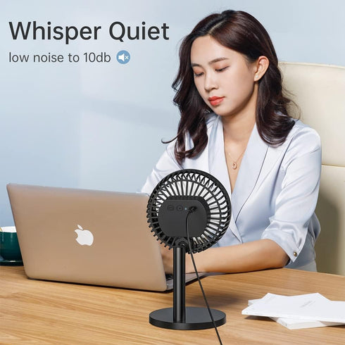 6 Inch Desk Fan for Bedroom, USB Small Fan with 4 Speeds, Adjustable Height, Personal Cooling Table Fan, 72°Rotation, Ultra Quiet, Lightweight, Po...