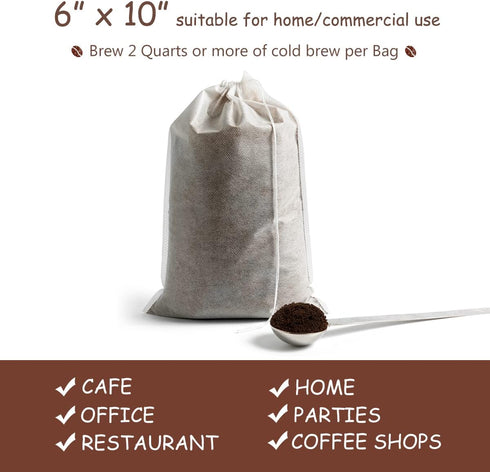 Cold Brew Coffee Bags 60 Count Disposable Fine Mesh Brewing Bags for Concentrate/Iced Coffee Maker, French/Cold Press Kit, Hot Tea in Mason Jar or...