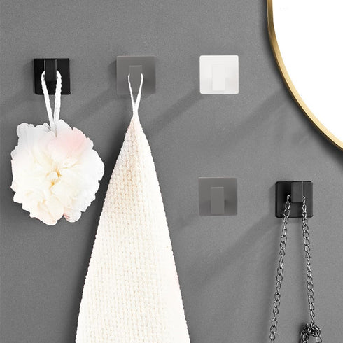 Bath Towel Hooks, 6 Pack Self Adhesive Square Coat Hooks, Sturdy No Drilling Robe Hook, Stainless Steel Heavy Duty Clothes Hanger, Wall Hooks for ...