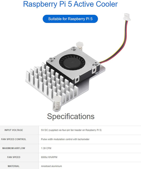 Active Cooler for Raspberry Pi 5, Active Cooling Fan Aluminium Heatsink with Thermal Pads for Raspberry Pi 5 4GB/8GB...