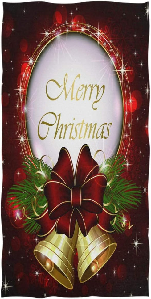 Pfrewn Christmas Bells Bow Hand Towels 16x30 in Red Snowflakes Golden Bathroom Towel Ultra Soft Highly Absorbent Farmhouse Kitchen Dish Towel Wint...