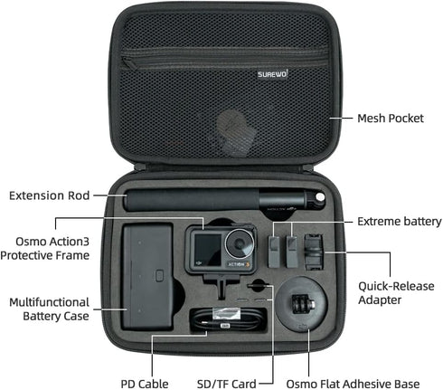 SUREWO Surface-Waterproof DJI Action 4 Carrying Case,Travel Portable Bag Compatible With DJI Osmo Action 4/3 Adventure Combo Accessories...