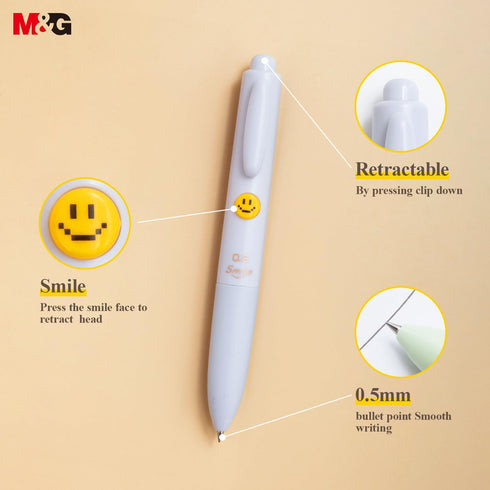 M&G Retractable Gel Ballpoint Pens 0.5mm, 10 Pcs Fat Gel Pens Fine Point Black Ink, Cute Gel Pen With Smiley Face Colorful, Ballpoint Pens Smooth ...