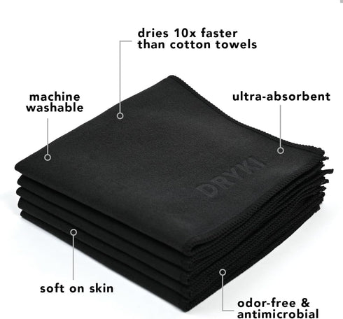 Sweat Absorbing Handkerchiefs - The Original Sport Microfiber Hankies for Wicking Sweat from Hands, Face, Body (Classic Black, 5 pack)...