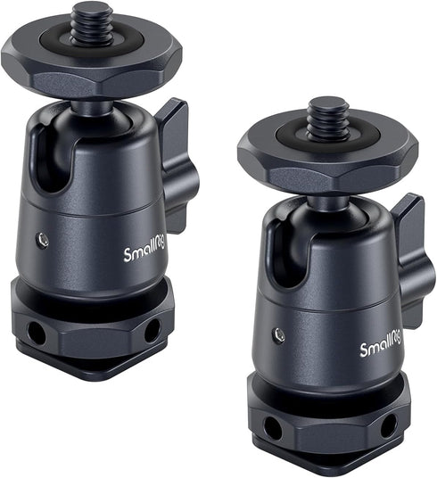 SmallRig Mini Ball Head (2 Pack) with 1/4" Screw and Removable Shoe Mount, 360 Degree Rotatable Aluminum Tripod Head for Camera Tripods Monopods C...