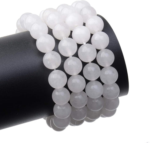 LPBeads 100pcs Polished 8mm Round Natural White Jade Gemstone Loose Beads with Stretch Cord for Jewelry Making Bracelets...