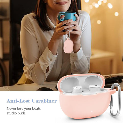 AIRSPO Silicone Case Compatible with Beats Studio Buds Case 2021 Soft Protective Cover for Beats Wireless Earbuds with Keychain (Pink)...