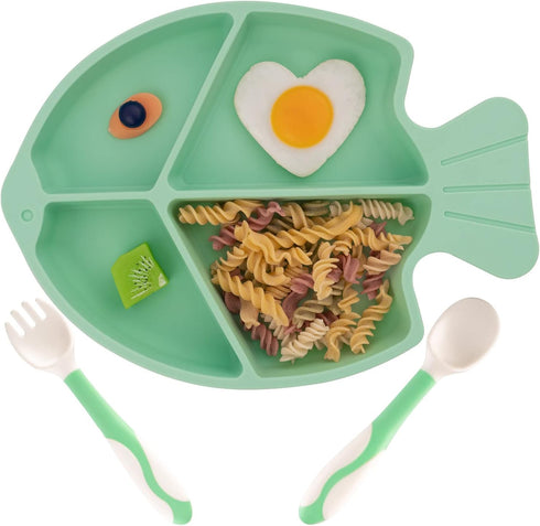 Baby Feeding Dish Sets with Spoon and Forks,NICINGU 3 Pcs/Sets Divided Silicone Suction Plates Utensils for Toddler Kids BPA Free Microwave Dishwa...