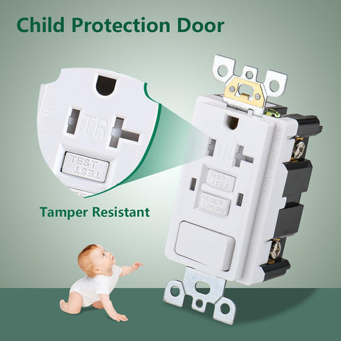 GFCI Outlet,Tamper Resistant GFCI Receptacle with Combination Switch,ETL Listed,Back &Side Wire,White (TR20Amp)...