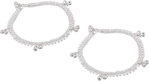 Efulgenz Silver Tone Anklets Indian Jewelry Anklets for Women Indian Bollywood Boho Bell Charms Ankle Bracelets Indian Payal Anklet Set for Women...