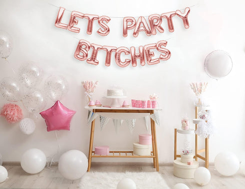 PartyForever Bachelorette Party Balloons Decorations Rose Gold 16 Inch Letters Banner - Bridal Shower Decorations Set...