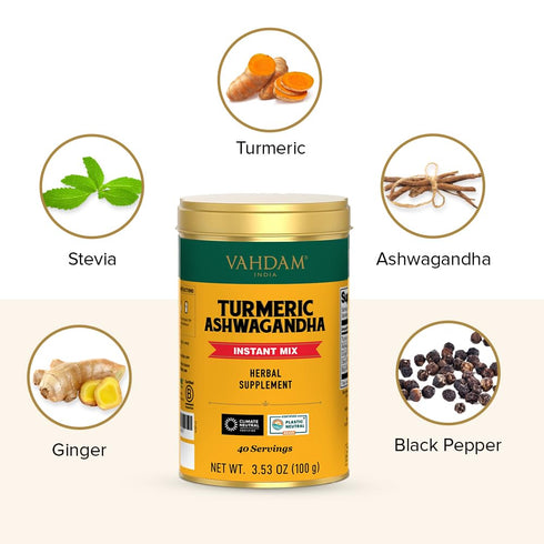 VAHDAM, Turmeric Ashwagandha - Ashwagandha with Turmeric, Ginger & Black Pepper | Non-GMO & Gluten Free | HERBAL SUPPLEMENT - 40 Servings...
