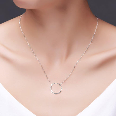 Ladytree S925 Sterling Silver Circle Necklace for Women Dainty Simple Open Circle Pendant Day Collar Style with Rolo Chain 18+2 Inch Trendy Silver...
