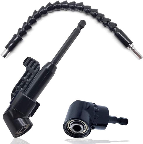 QISF 2Pcs Black 105 Degree 1/4 Inch Right Angle Drill Adapter Hex Shank Screwdriver Angled Bit Holder Extension Power Drill Tool + 1/4 inch Hexago...