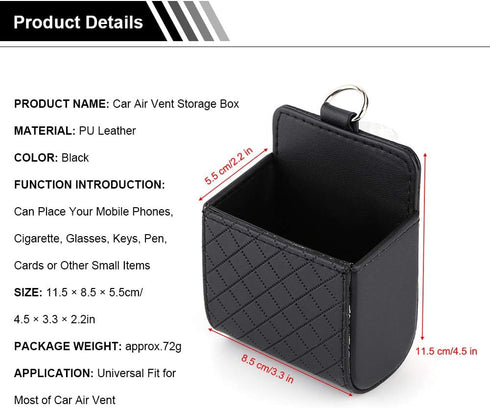 Keenso Universal Car Air Vent Organizer Box Storage Bag, Black Auto Seat Back Interior Case with Hook, Mount Outlet Storage Box Hanging Leather Co...