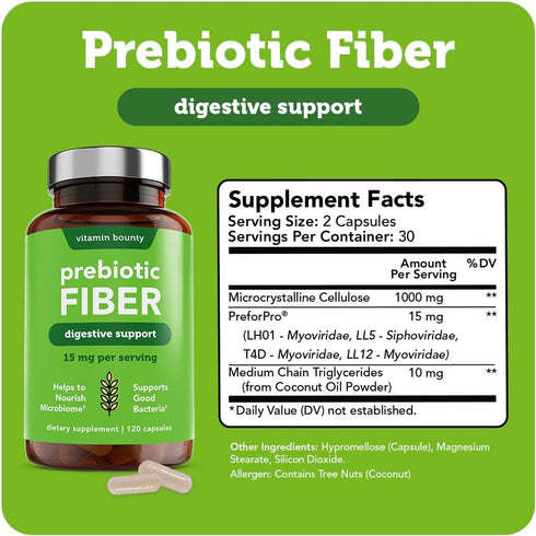 Vitamin Bounty Prebiotic Fiber Digestive Support with PreforPro® - Enhances Probiotic Effectiveness, Supports Digestive Health & Immune System, Re...