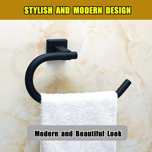 Alise Hand Towel Holder Towel Ring for Bathroom Lavatory Wall Mount,SUS304 Stainless Steel Towel Hanger Towel Rack,Matte Black GK8010-B...
