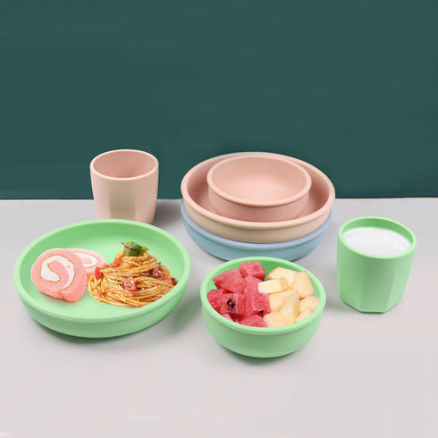 Silicone Plate and Bowl Set for Kids, Simple Style Kids Dinnerware Set, Includes Silicone Plate, Silicone Bowl and Silicone Cup, Unbreakable Silic...