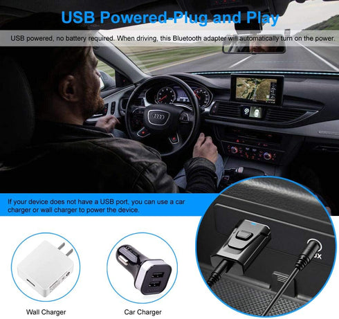 Bluetooth Receiver Adapter, BAVNCO Bluetooth 5.0 Stereo Receiver Hands-Free Car Kits Mini Wireless 3.5mm Aux Output Audio Adapter Transmitter for ...