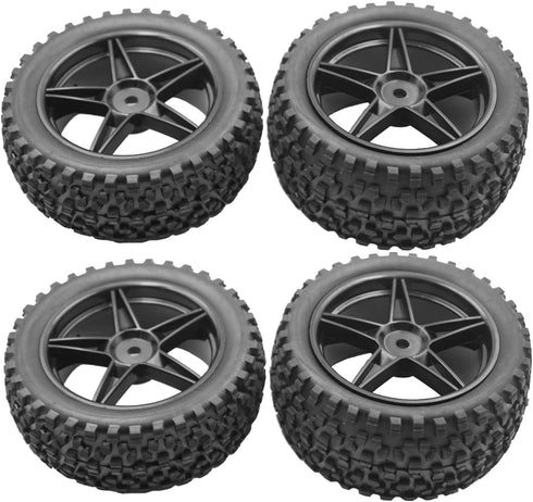 4Pack ShareGoo 12mm Hex Wheel 5 Spoke Rims High Grip Rubber Tires Front Rear Tyres with Sponge 88mm/3.46" for 1/10 RC Off-Road Buggy...