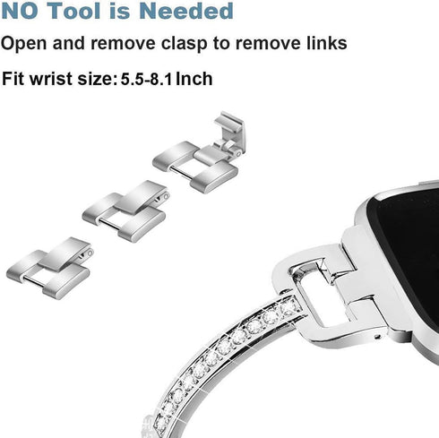Metal Bands Compatible with Fitbit Versa 2/Versa Lite/Versa for Women, Bling Bracelet with Rhinestone Luxurious Wristbands, Silver Rose Gold Black...