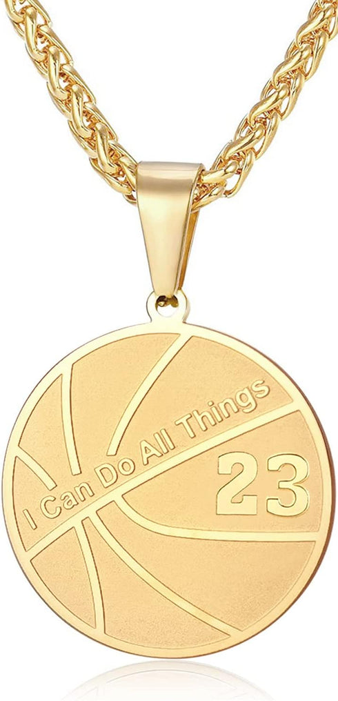 Basketball Number Necklace for Boys Gold Stainless Steel I Can Do All Things Pendant Sport Jewelry Basketball Gifts for Men 50...