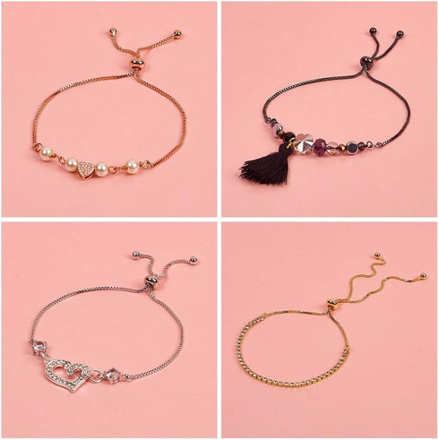 FASHEWELRY 20 Strands Adjustable Brass Bracelet Slider Extender Chains with Rhinestone Ends 8-5/8"(22cm) Real Rose Platinum Plated for DIY Jewelry...