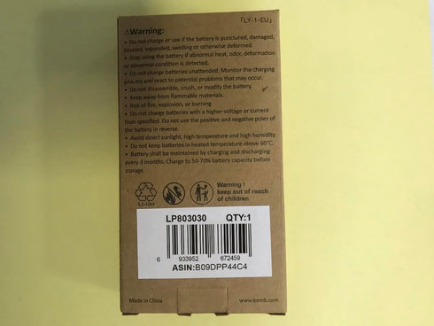 EEMB Lithium Polymer Battery 3.7V 700mAh 803030 Lipo Rechargeable Battery Pack with Wire JST Connector for Speaker and Wireless Device- Confirm De...