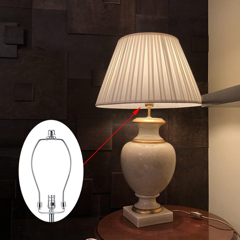 8 Inch Nickel Lamp Harp Holder Kits with Finials and Detachable Light Duty Saddle Bases, Saangseon Set of 2 DIY Lighting Accessories Horn Frame La...