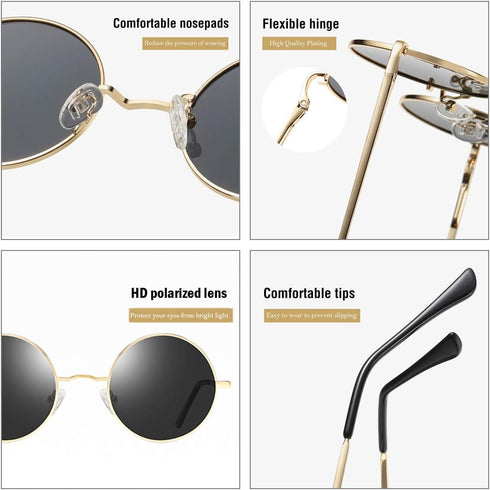 COASION Retro Small Round Polarized Sunglasses for Women Men Circle UV400 Sun Glasses...