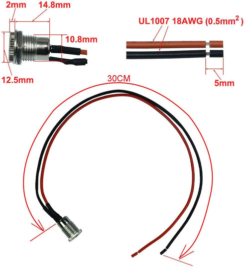 FILSHU 5.5 x 2.5 MM DC Power Jack Socket Threaded Female Mount Connector Adapter with 30CM 18AWG Cable...