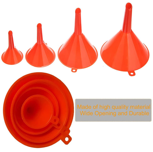 Multi-fFunctional Plastic Funnel Oil Funnel and 4-Piece All Purpose Wide-Mouth Bright Orange Plastic Funnel Set for Cars and Motorcycles, Engine O...