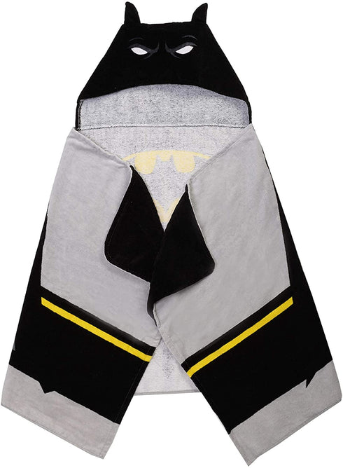 Batman Kids Soft Terry Cotton Bath / Beach / Pool Hooded Towel Wrap, 24 x 50", Black and Yellow...