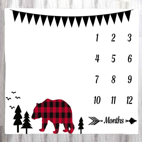 Baby Milestone Blanket, Plaid Bear Photography Background Prop for Neutral Newborn Baby Shower, Includes Wreath and Frame 47"x40" BTLSLY56...